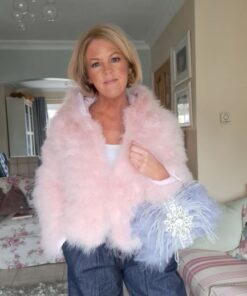 pink hooded feather jacket