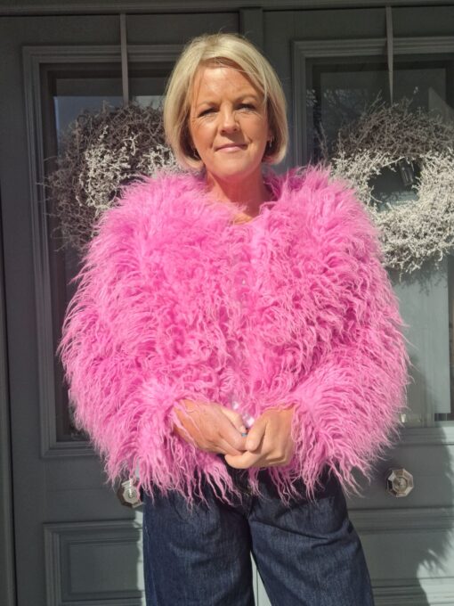 pink fluffy jacket