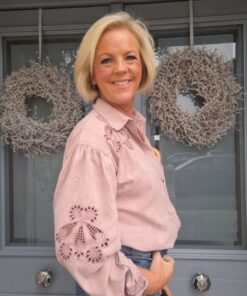 pink embroidered shirt